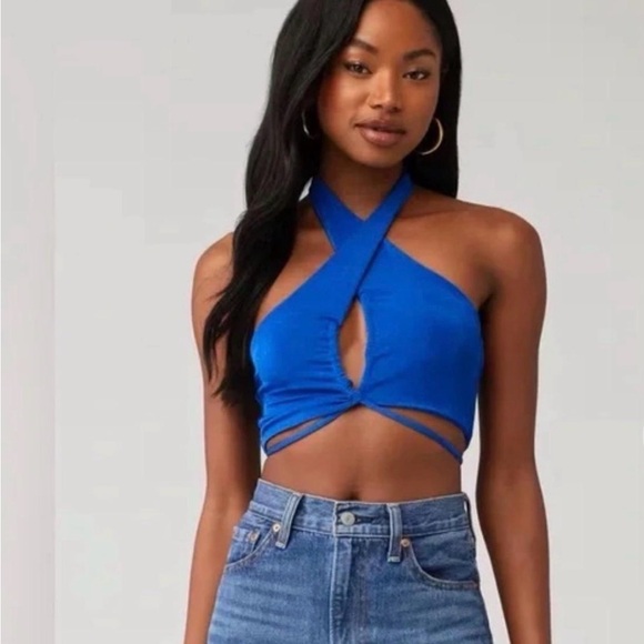 Cream Ribbed Cross-Front Crop Top Peppermayo - Picture 4 of 4